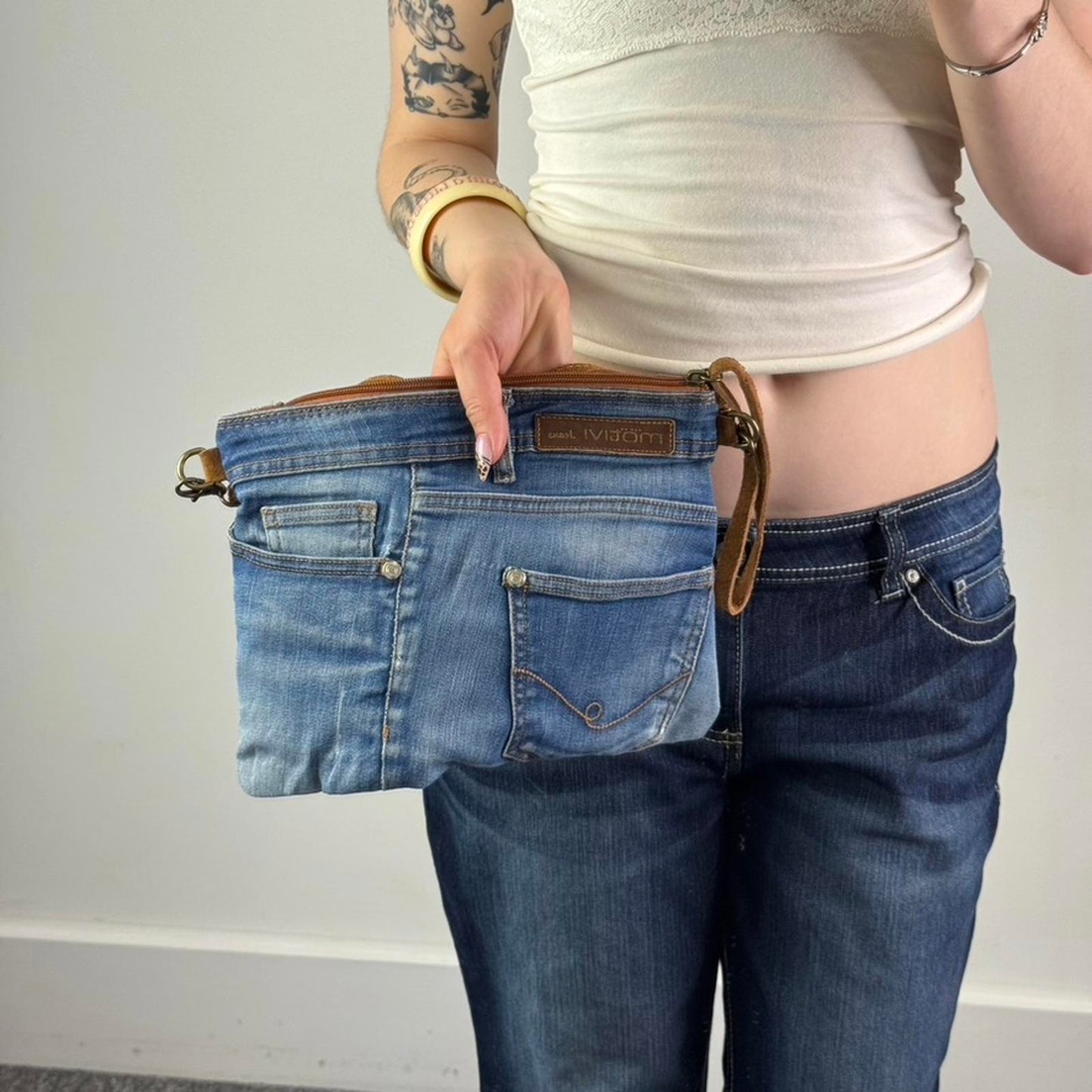 Y2K vintage side crossbody denim bag suede blue brown adjustable strap clutch