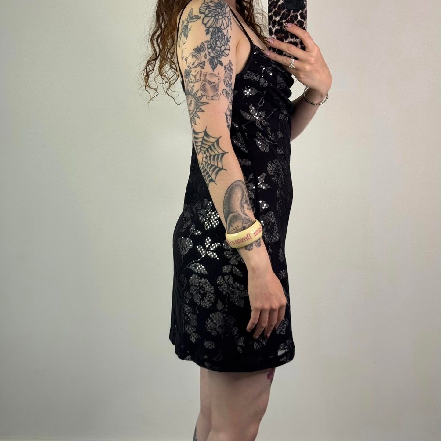 Y2K vintage mini dress sequin cowl neck floral mesh festival party strappy