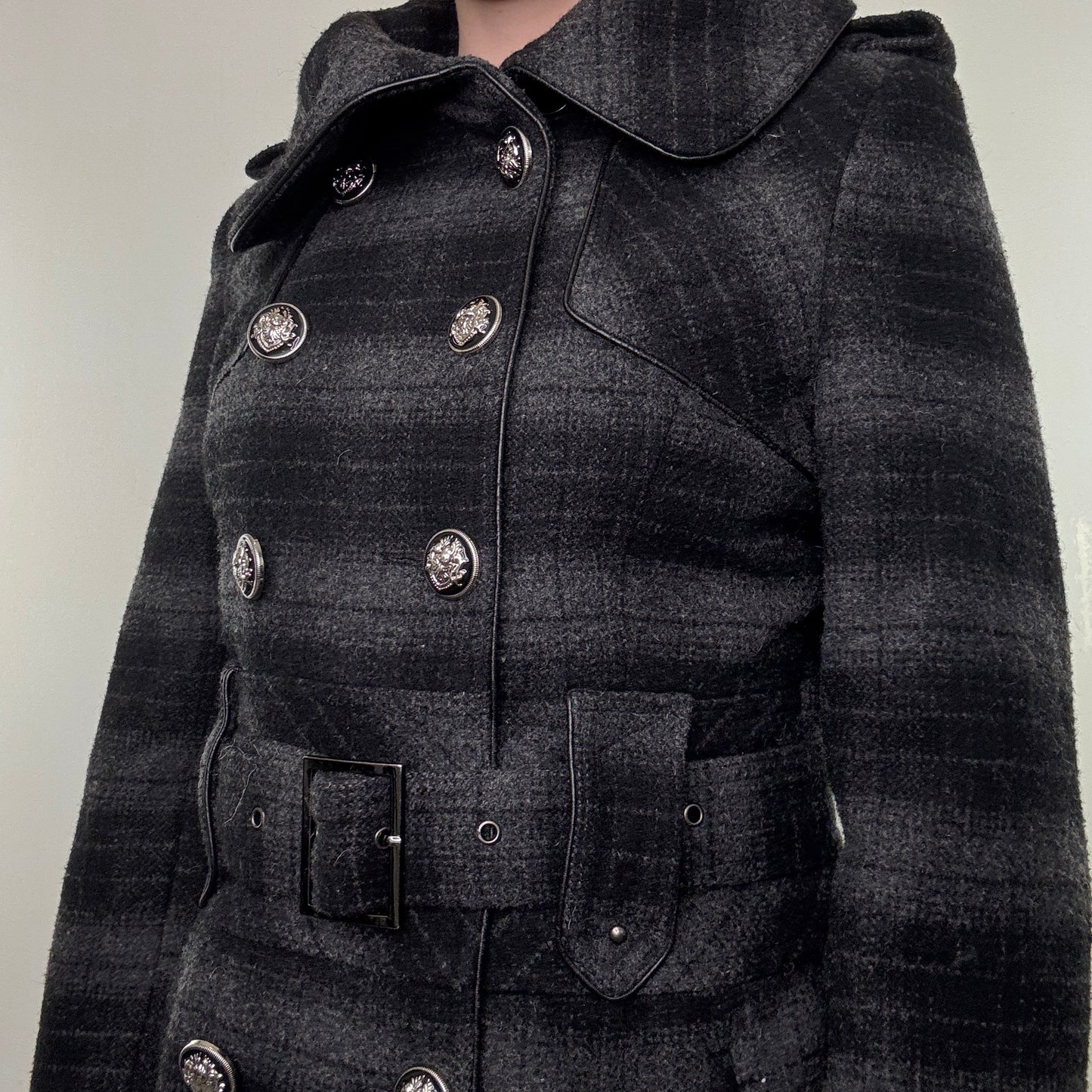 Y2K vintage Miss Sixty belted wool tartan long trench duffle coat