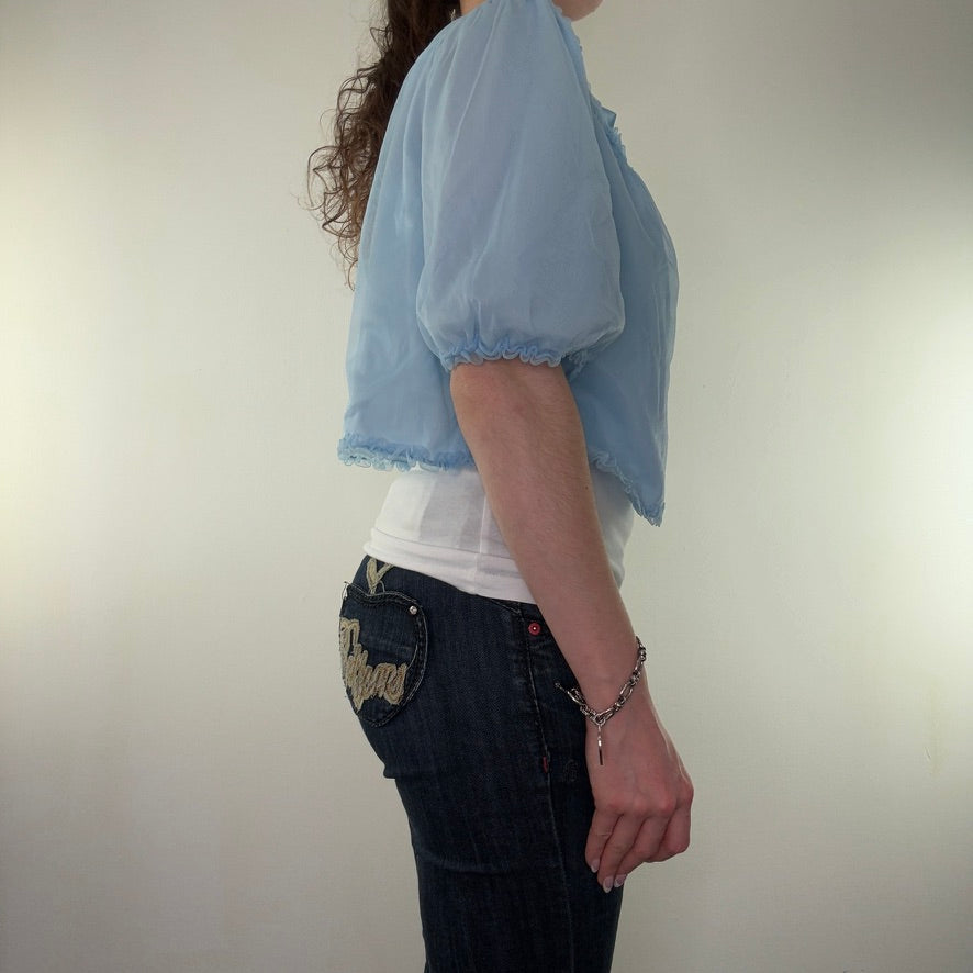 Vintage coquette cape floral embroidered frilly bow