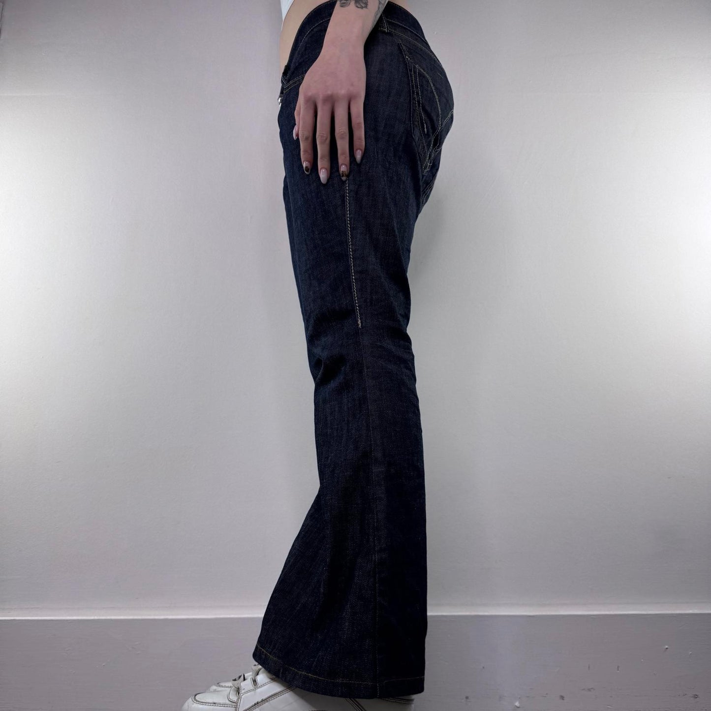 Y2K vintage Miss Sixty Wilkie style bootcut low rise dark denim jeans flared
