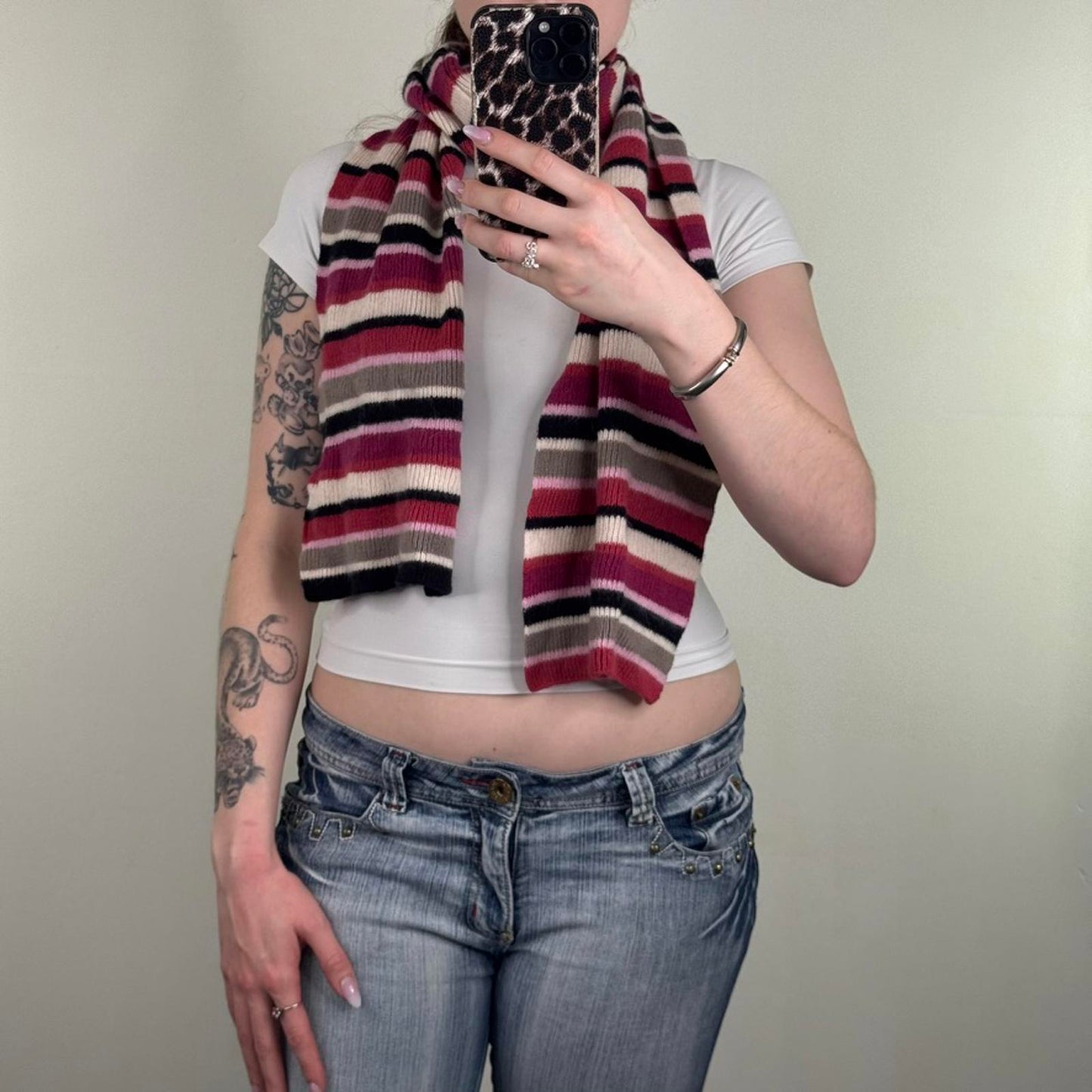 Y2K vintage Laura Ashley stripe scarf wool angora blend pink white black
