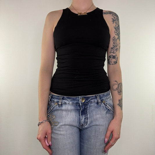 Y2K vintage high neck tank top basic plain round neckline fitted