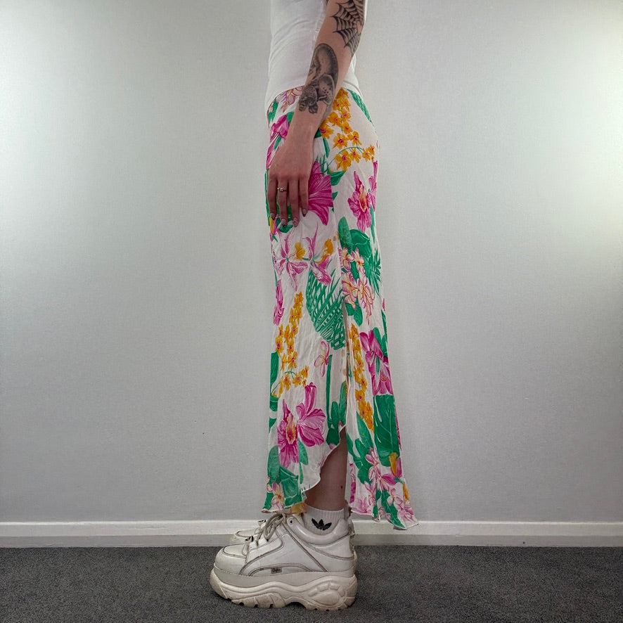 Y2K vintage floral palm tree maxi skirt