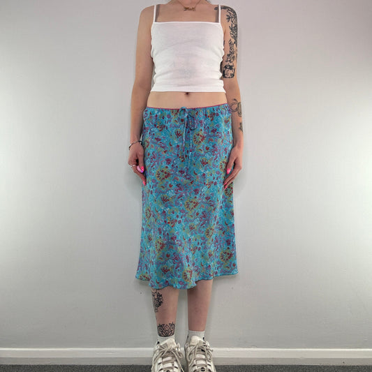 Y2K rainbow paisley bow midi skirt