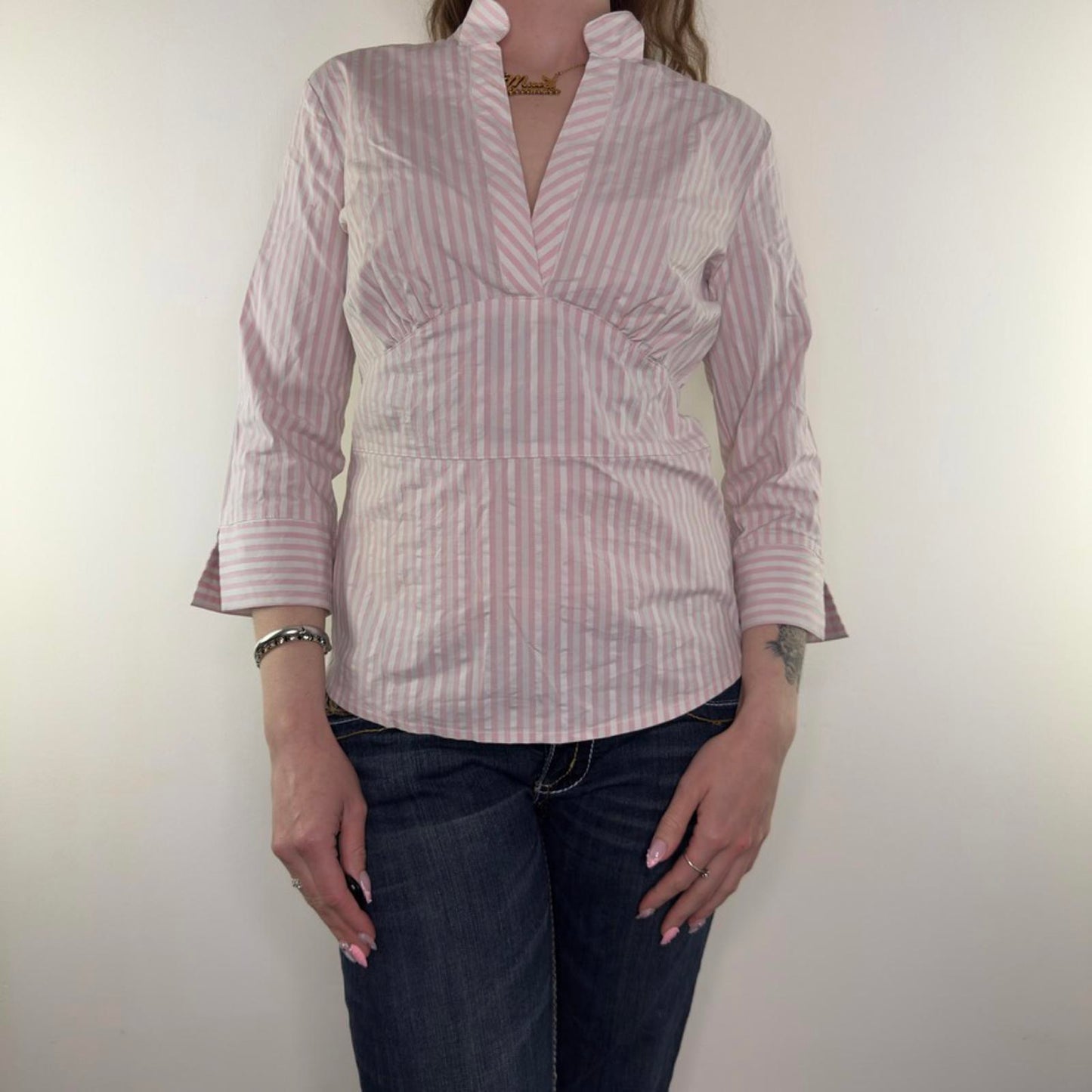 Y2K vintage stretchy fitted blouse 3/4 sleeve