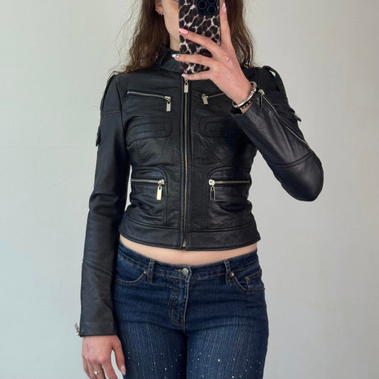 Y2K vintage Bebe faux leather biker zip up jacket fitted short length crop