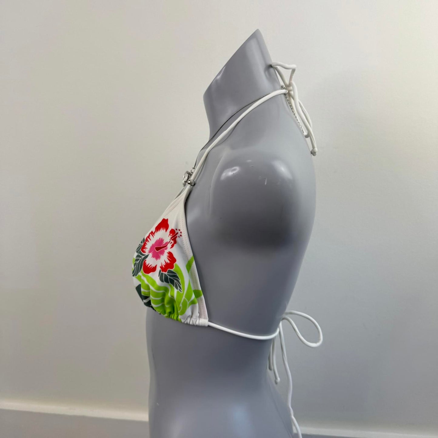 Y2K vintage Bay halter neck floral hibiscus bikini top beaded charm no padding