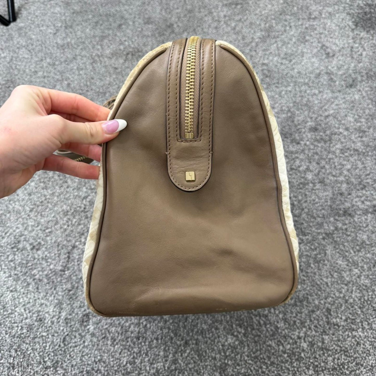 Y2K vintage L.A.M.B. Gwen Stefani large handbag genuine leather brown cream