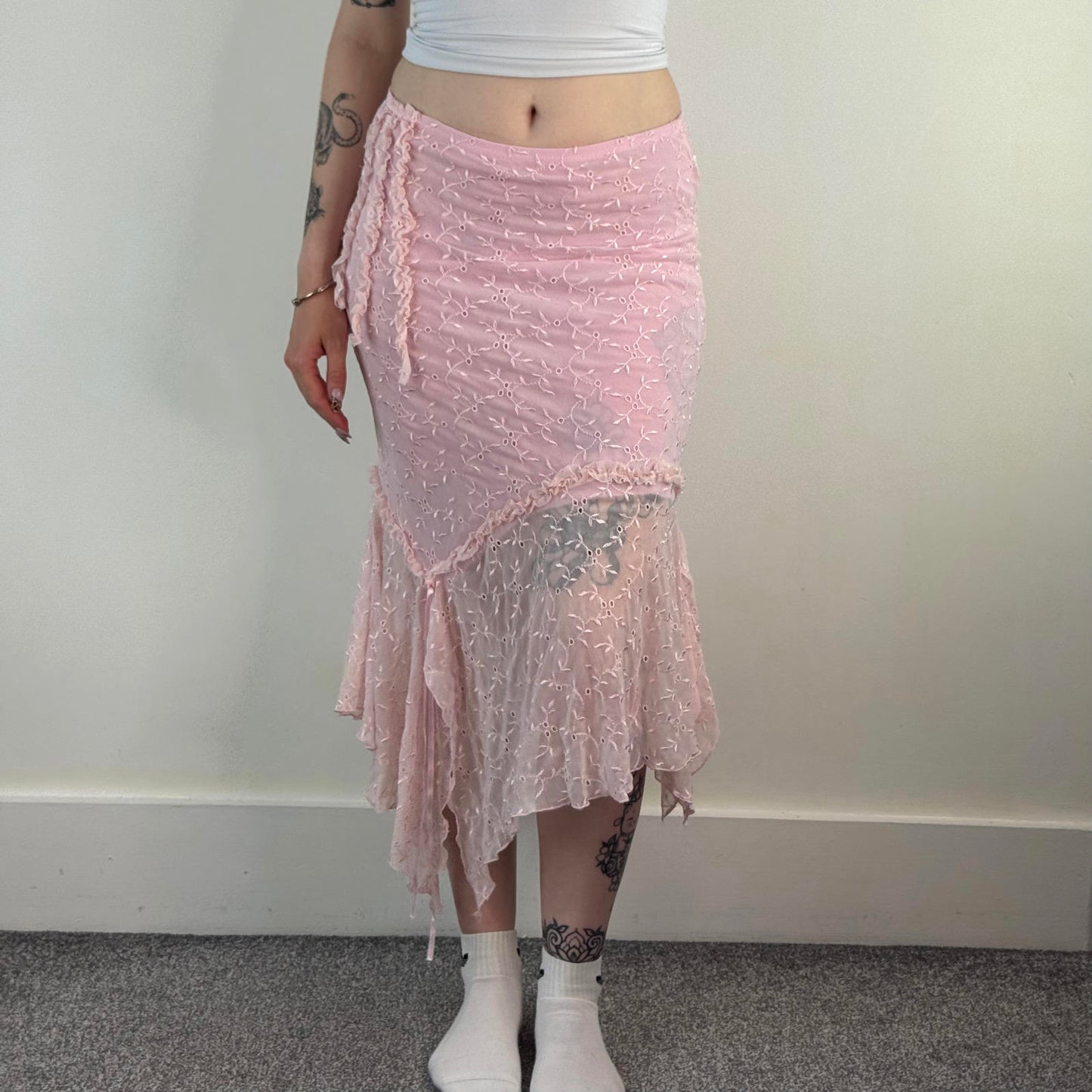 Y2K vintage asymetrical fairy ruffle maxi skirt bow coquette romantic fitted