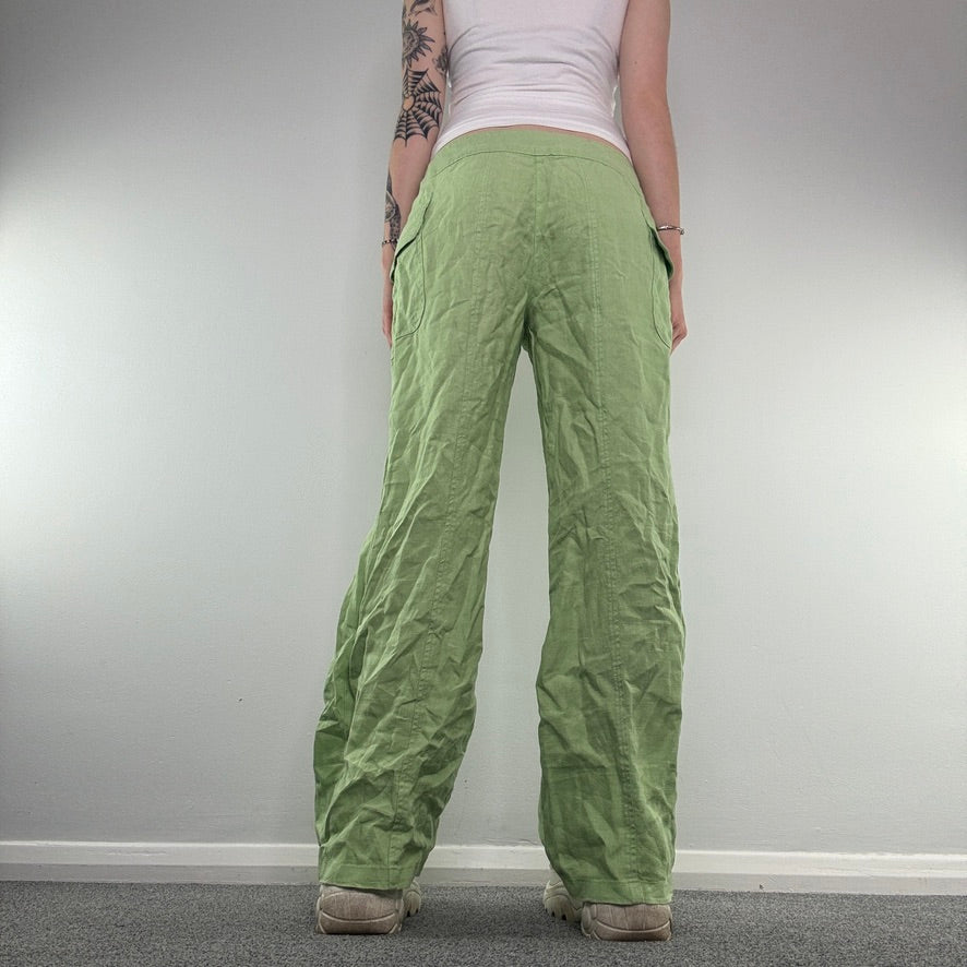 Y2K mid rise linen baggy cargo trousers