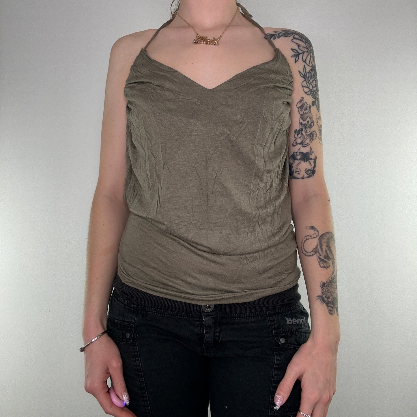 Y2K archive halter neck cowl backless top