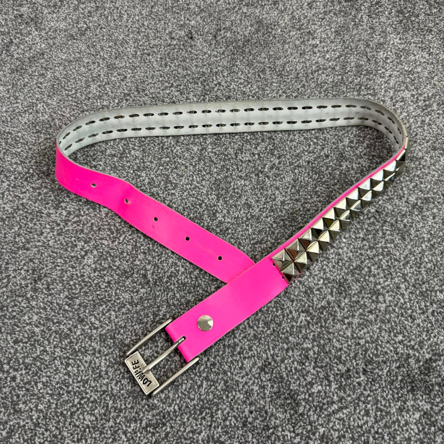 Y2K vintage Lowlife belt genuine leather studded pink silver