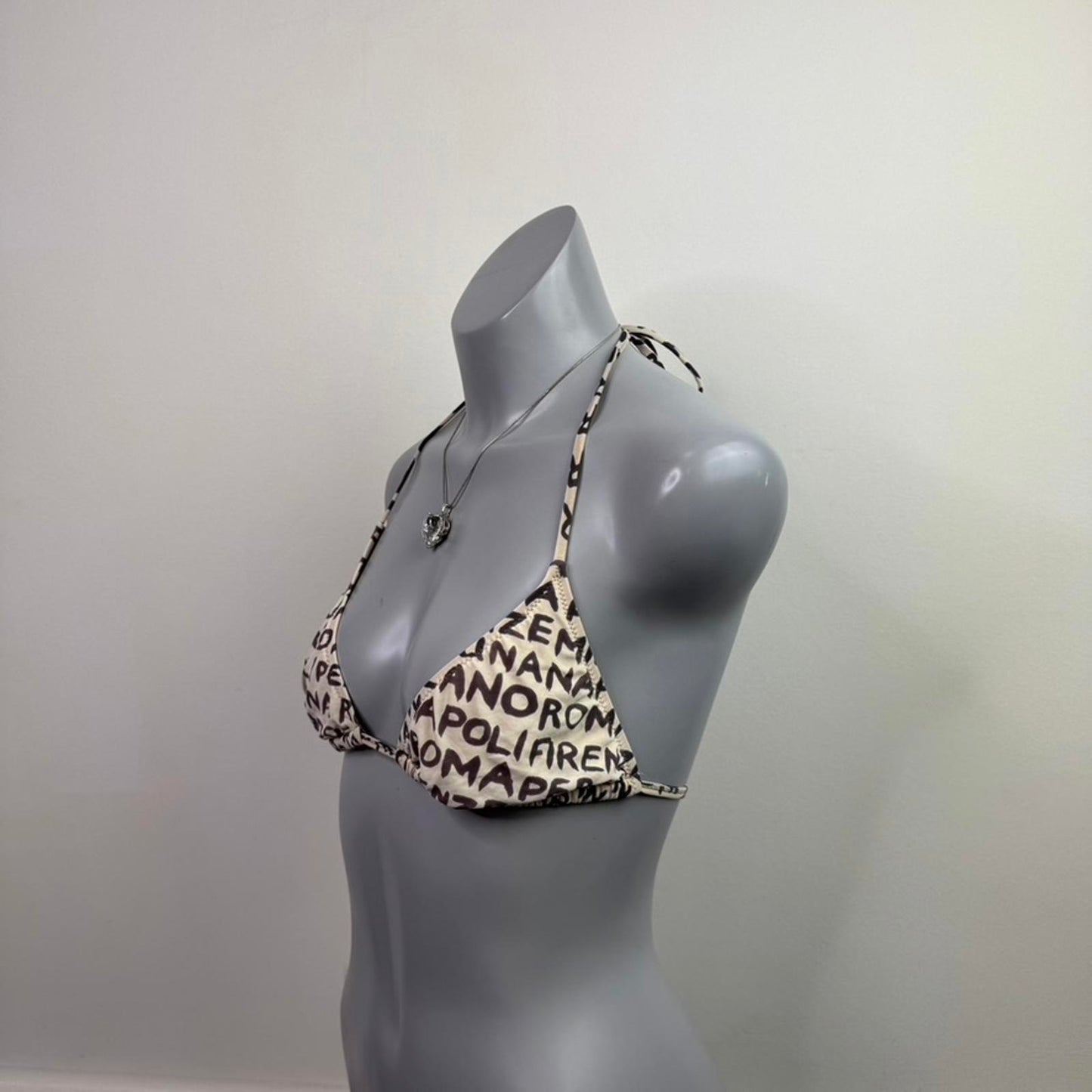 Y2K vintage text halter neck bikini top tie bow non padded