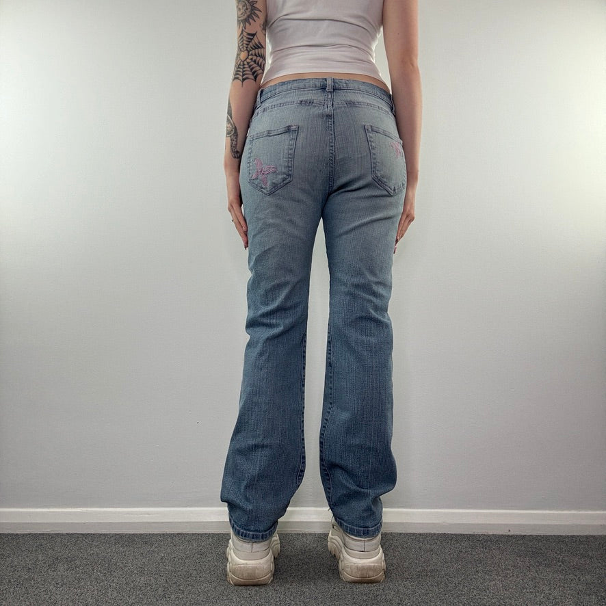 Y2K vintage butterfly embroidered bootcut mid rise denim jeans