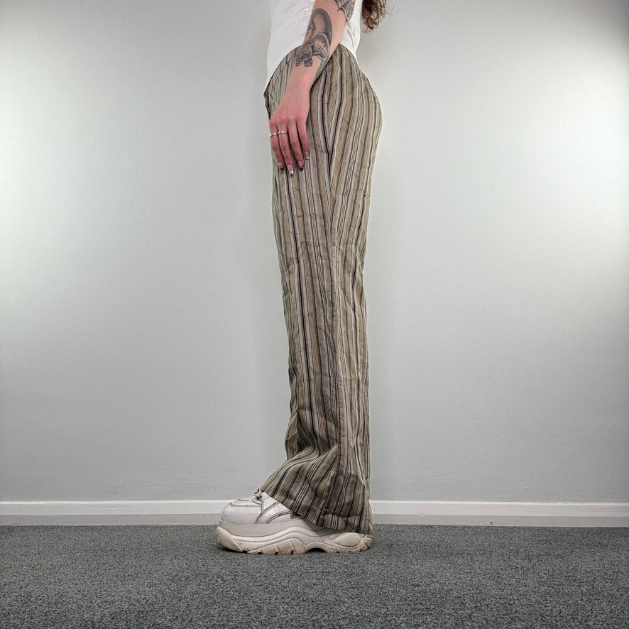 Y2K stripy linen bootcut trousers