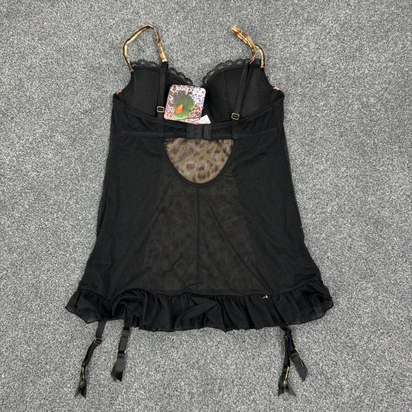 Y2K vintage Ann Summers satin leopard print mesh sheer baby doll frilly sheer