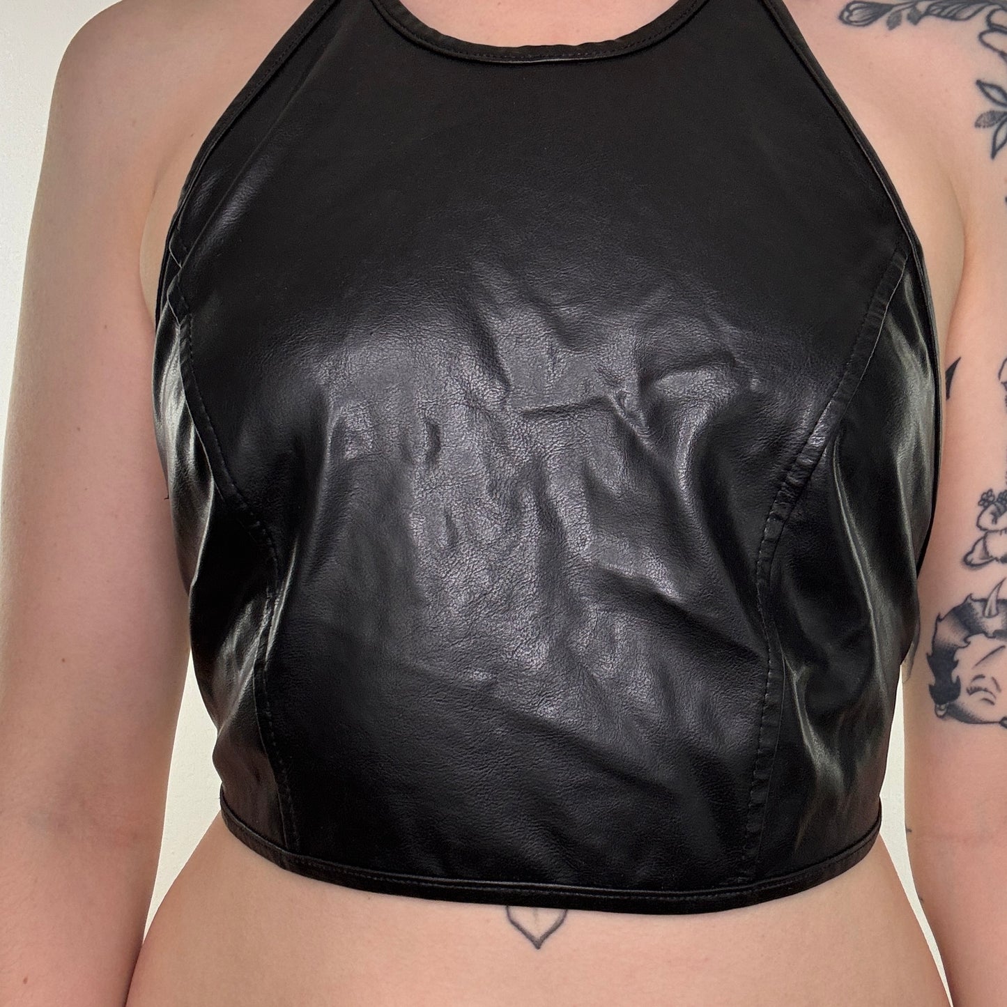 Y2K vintage Morgan De Toi faux leather halter neck top crop