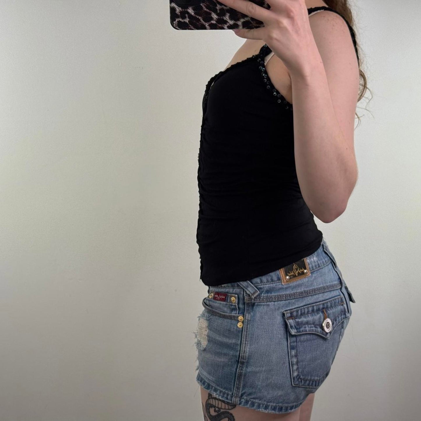 Y2K vintage cut out sequin tank top cami ruched keyhole v neck strappy stretchy