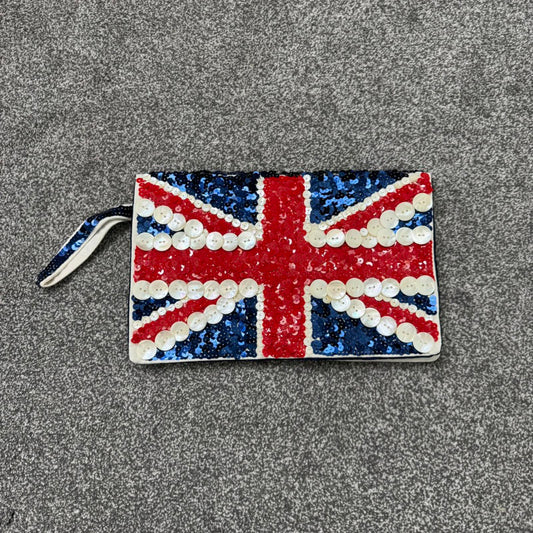 Y2K vintage Union Jack sequin clutch bag buttons beaded party wristlet