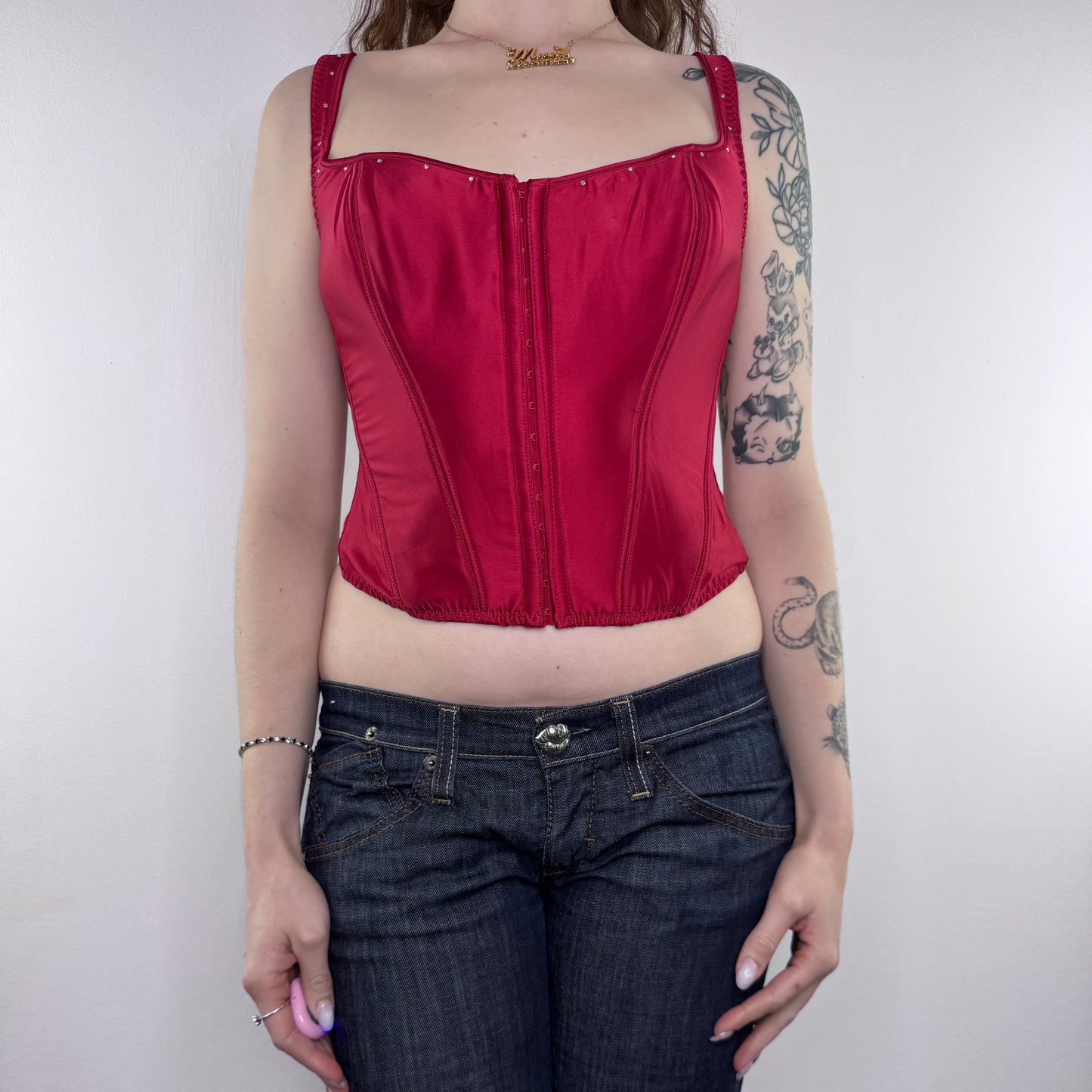 Y2K vintage boned rhinestone satin bustier top