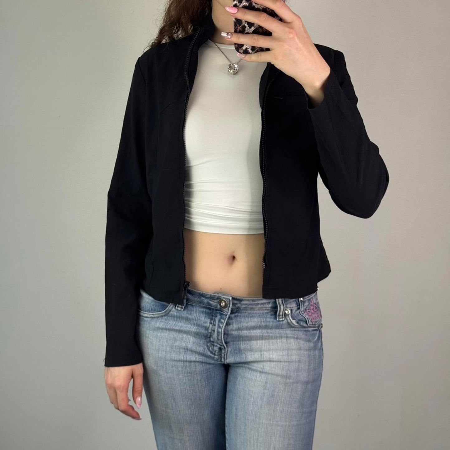 Y2K vintage fitted stretchy lightweight zip up jacket high neck