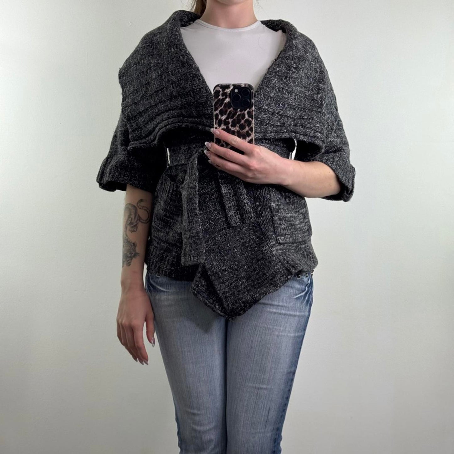 Vintage Karen Millen cashmere angora wool blend short sleeve cardigan belt