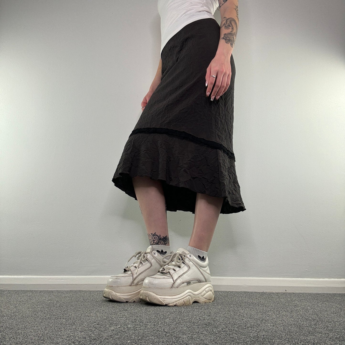 Y2K archive mesh trim midi skirt