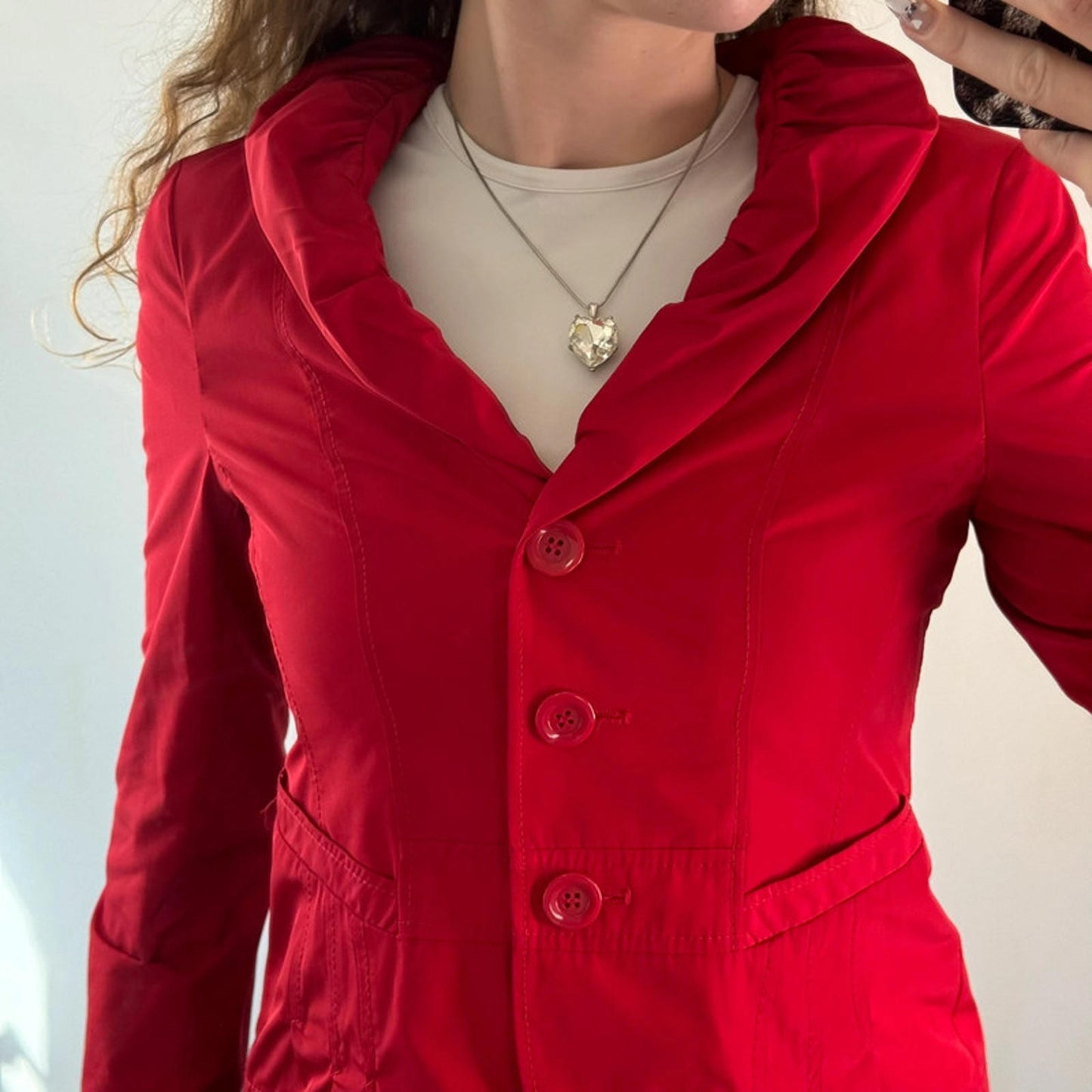 Y2K vintage stretchy fitted puff collar button up blazer jacket tailored cute