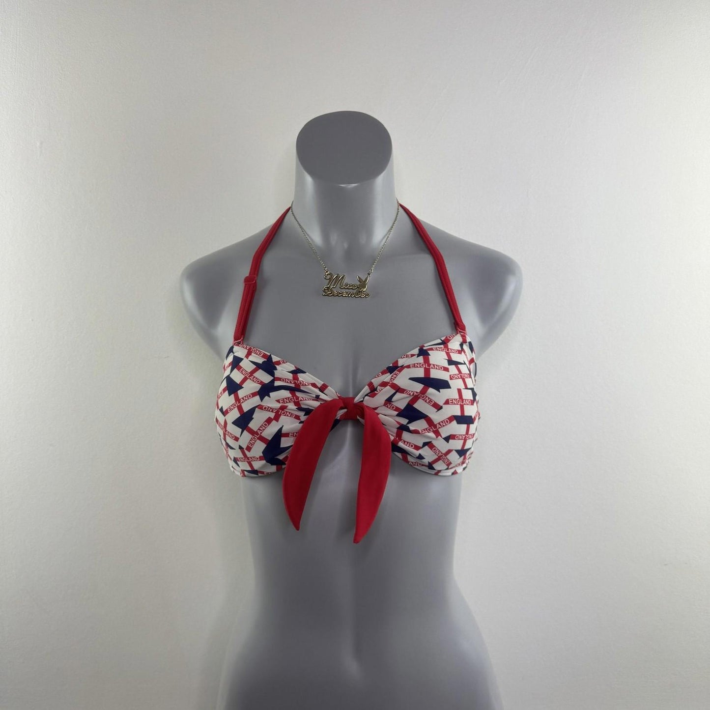 Y2K vintage England halter neck swimwear bikini top football flag bow strapless