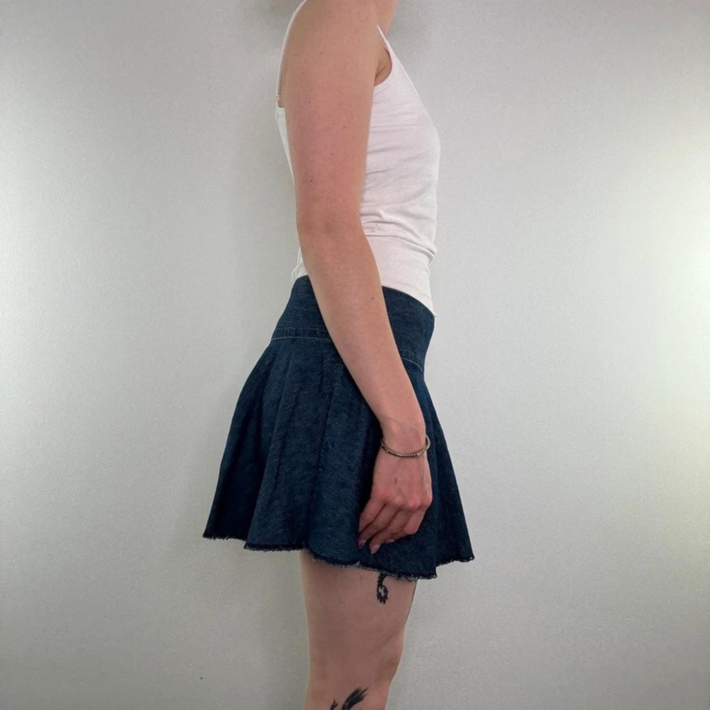 Y2K vintage low rise denim mini skirt number 8 chainmail embroidered a line rara