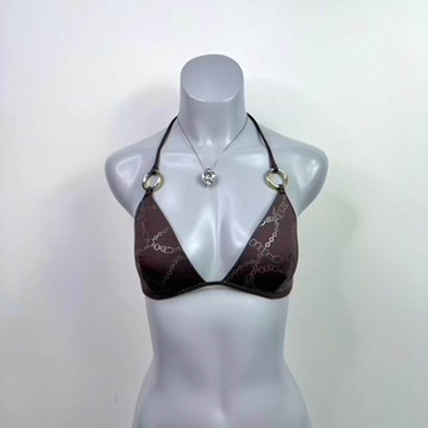 Y2K vintage halter neck bikini top o ring chain buckle pattern lightly padded