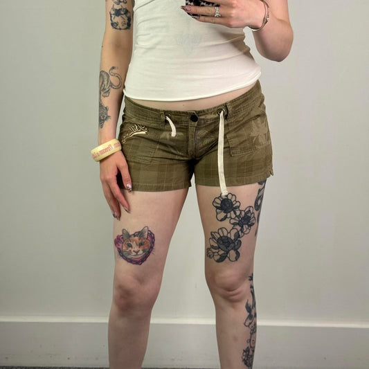 Y2K vintage ultra low rise tartan check print board shorts drawstring mini