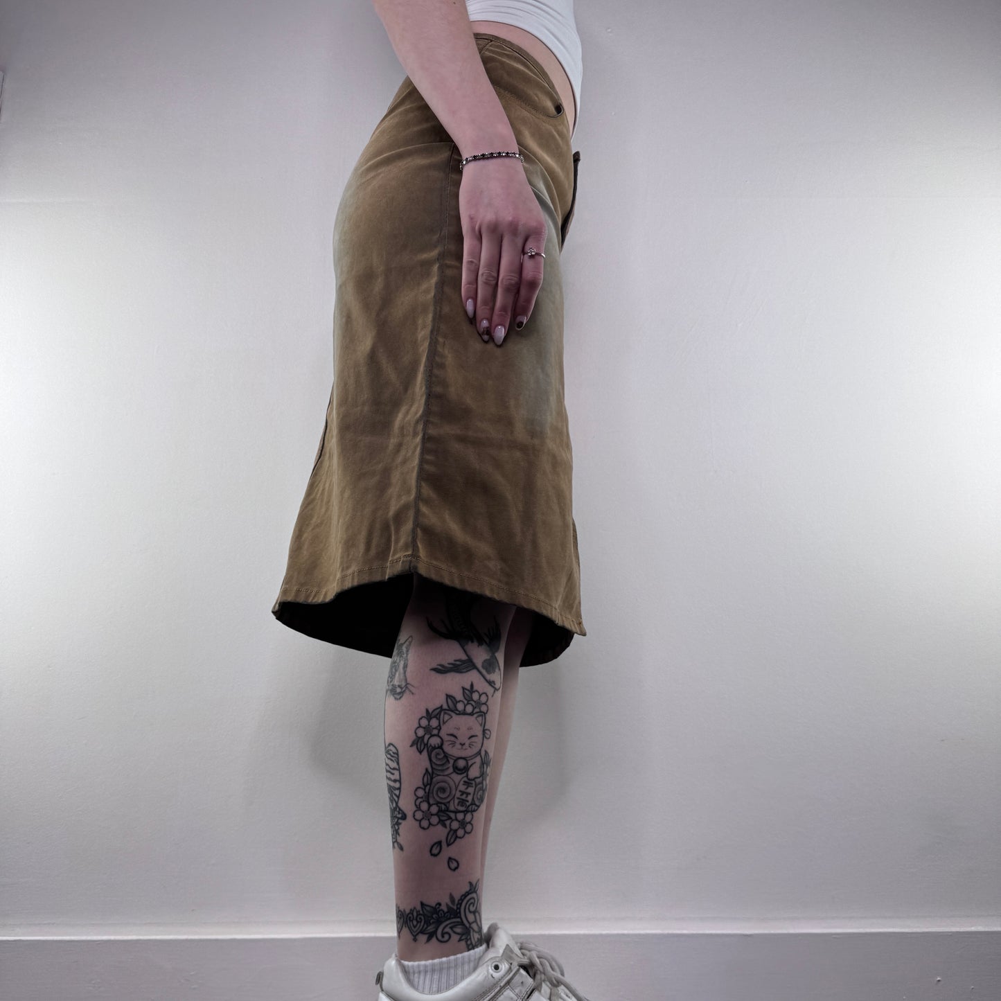 Y2K vintage faux suede faded midi skirt