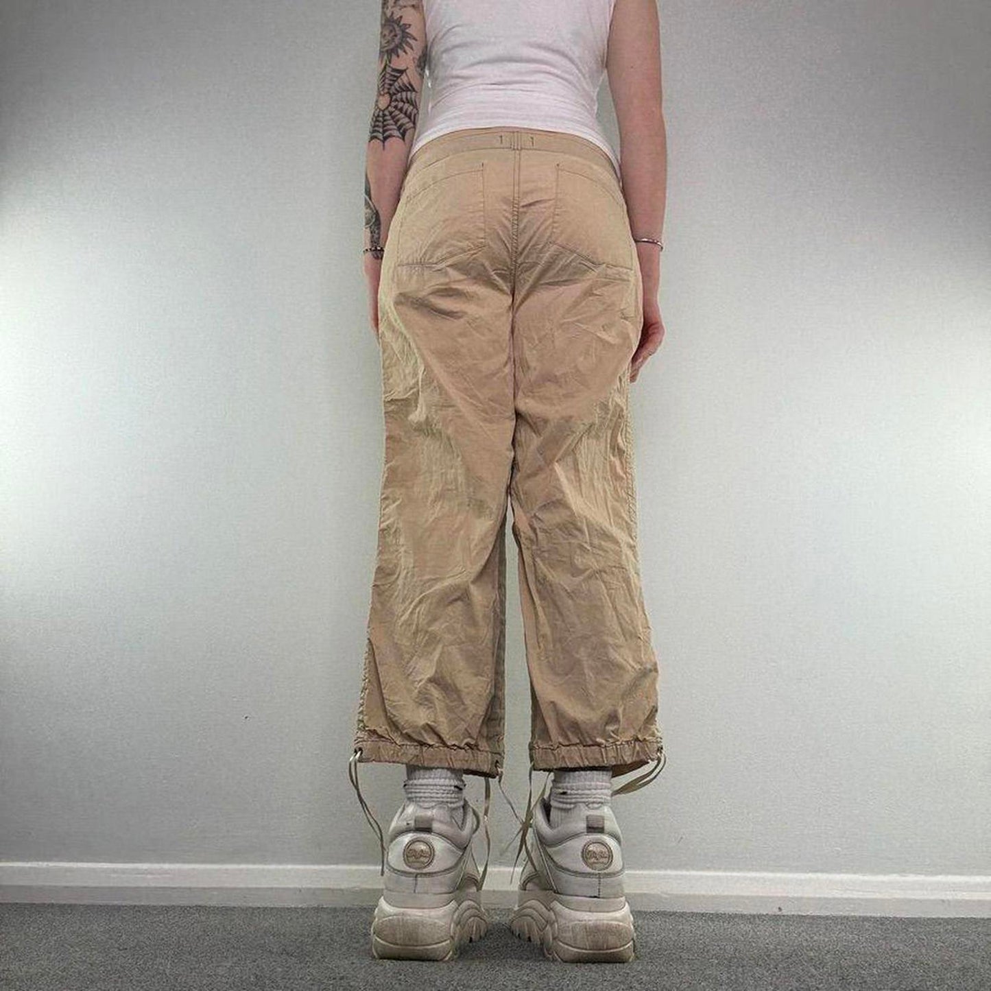 Y2K vintage low rise lace up baggy capri cargo trousers cropped ruched