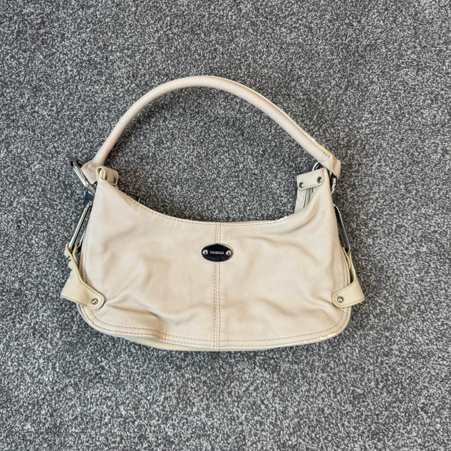 Y2K vintage Fiorelli faux leather mini shoulder bag buckle studded cream silver