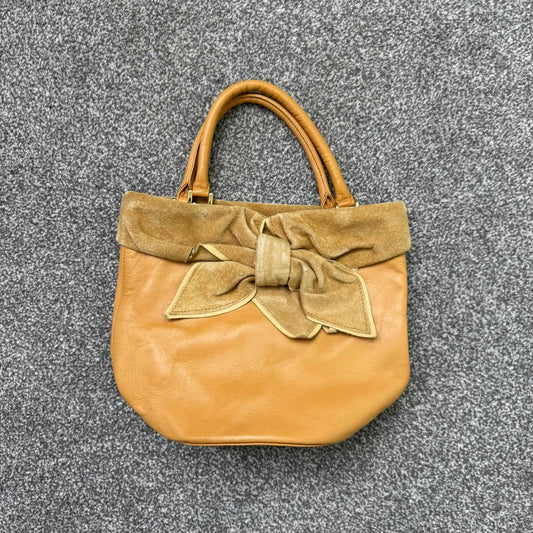 Kitamura Japan genuine leather handbag knot bow soft leather suede small