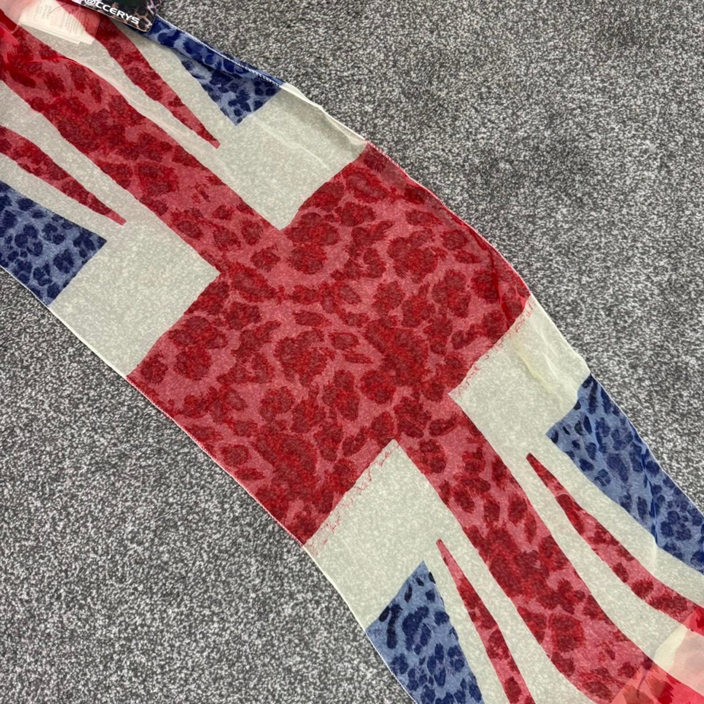 Y2K vintage leopard print Union Jack scarf sheer lightweight