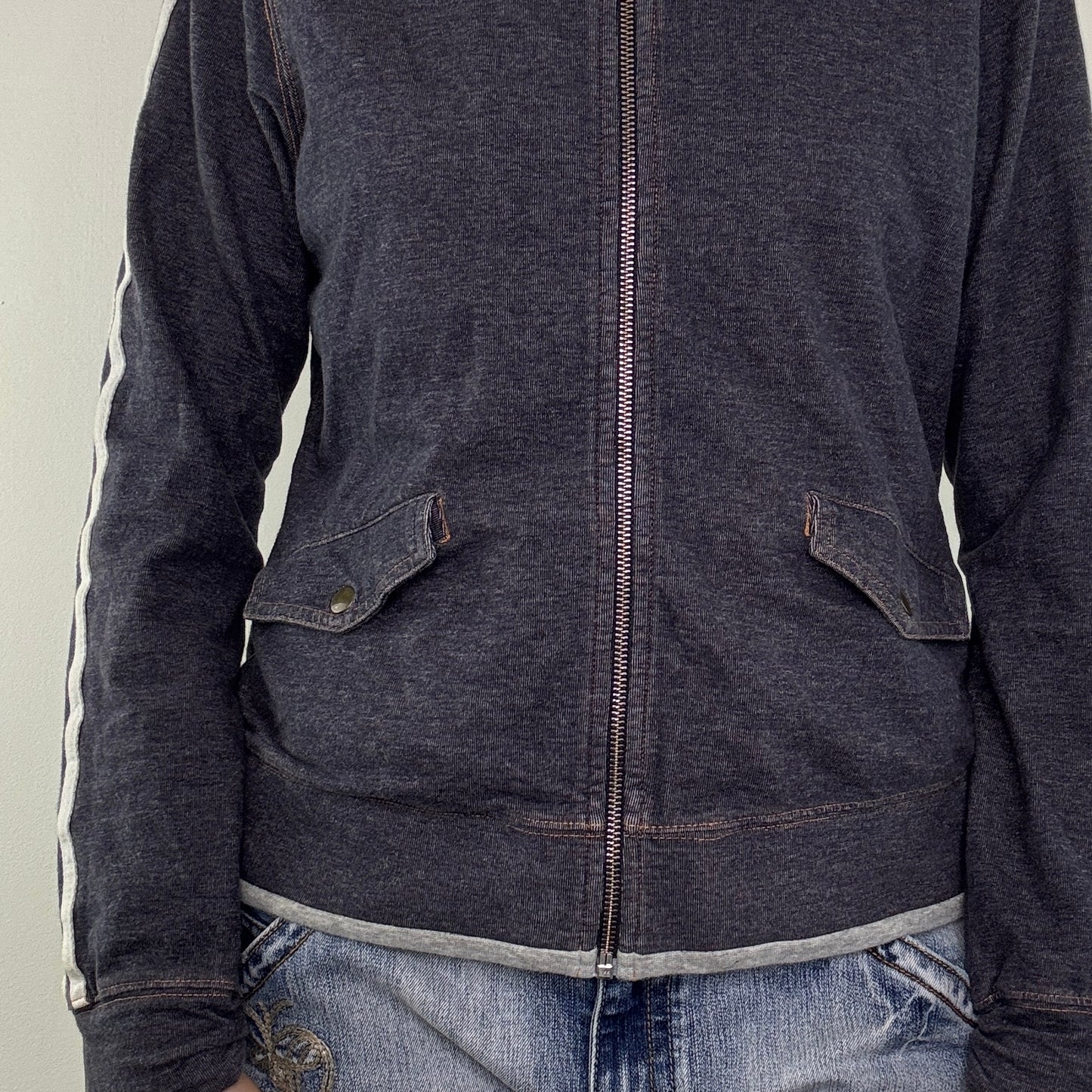 Y2K vintage zip up hoodie denim style striped basic sporty casual preppy workout