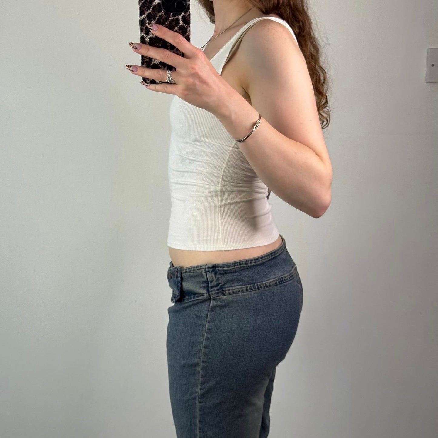 Skims white ribbed tank top fitted round neck stretchy