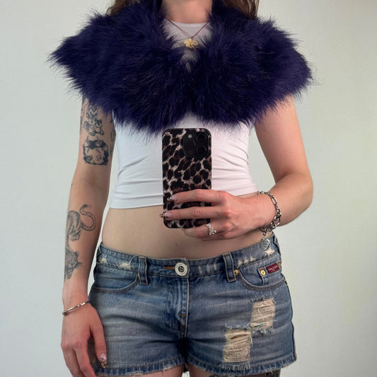 Y2K vintage faux fur collar wrap scarf purple fluffy oversized