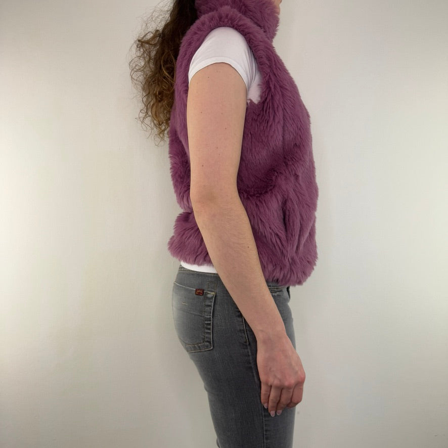 Y2K vintage purple faux fur gilet zip up sleeveless jacket