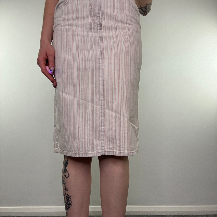 Y2K vintage pinstripe denim midi skirt