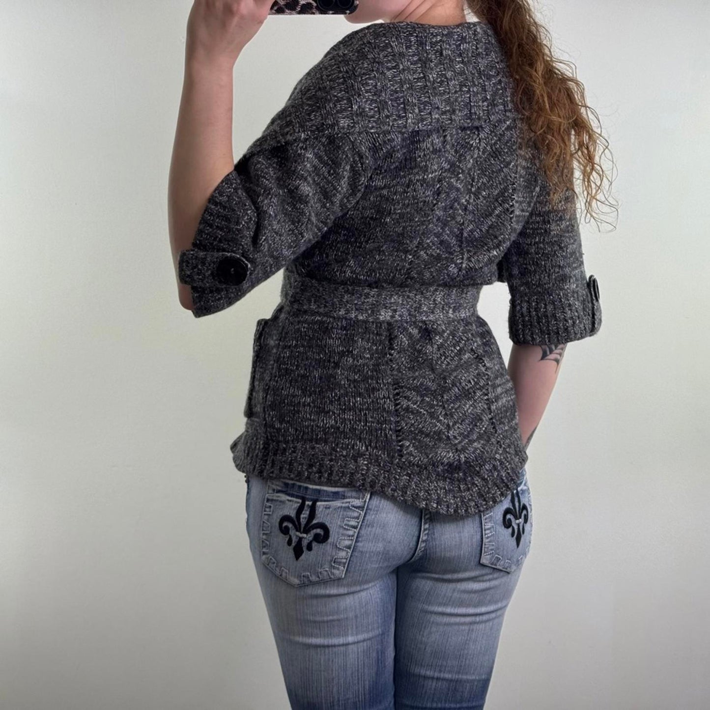 Vintage Karen Millen cashmere angora wool blend short sleeve cardigan belt