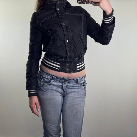 Y2K vintage lightweight zip up jacket slight crop with hood stripe bomber