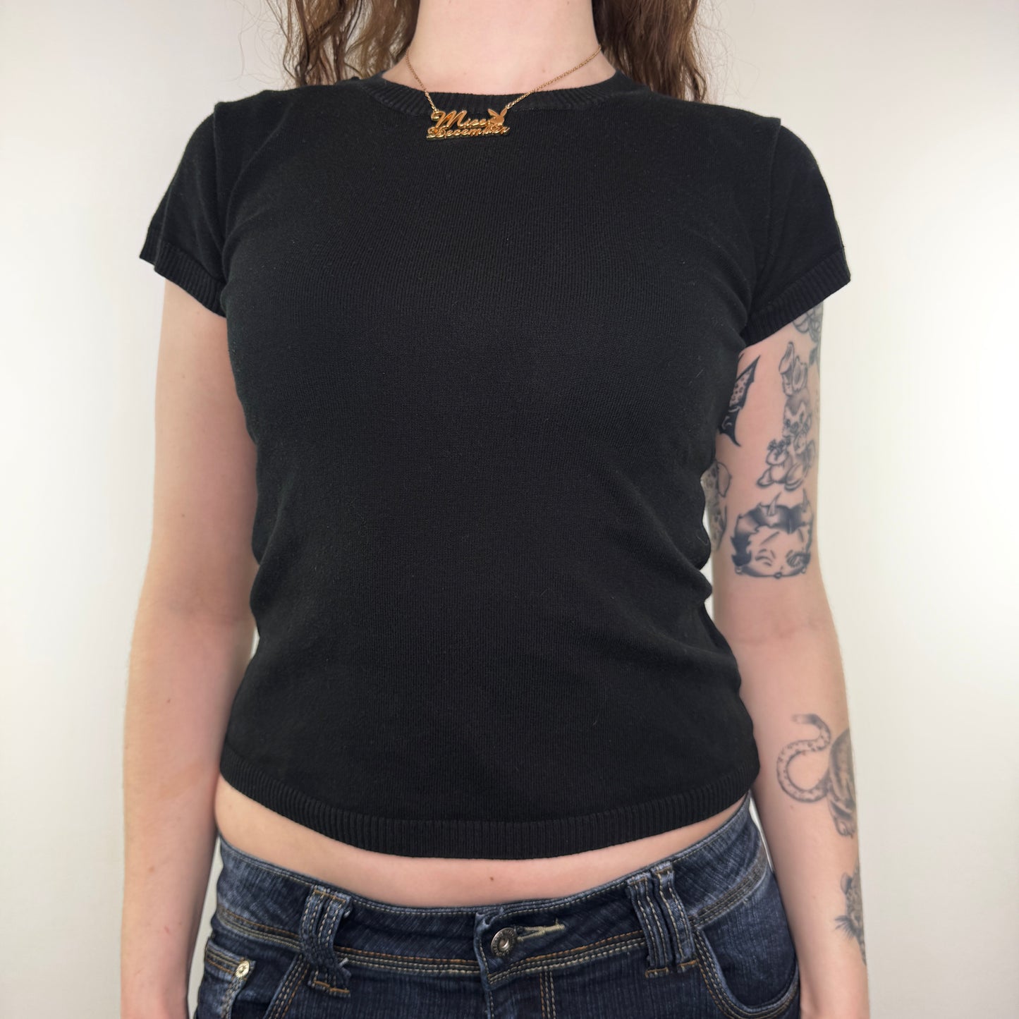 Y2K vintage fine knit black top