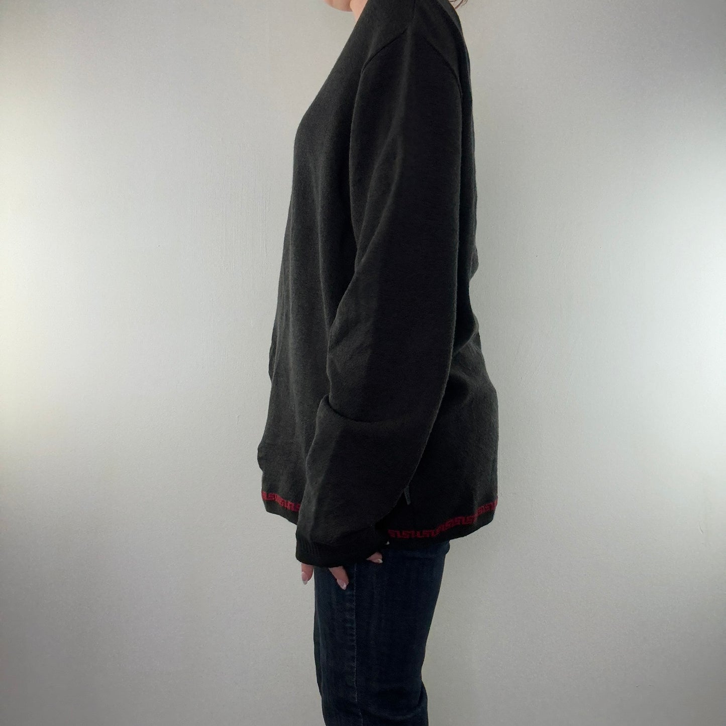 Vintage Versace Jeans Couture grey fine knit v neck jumper