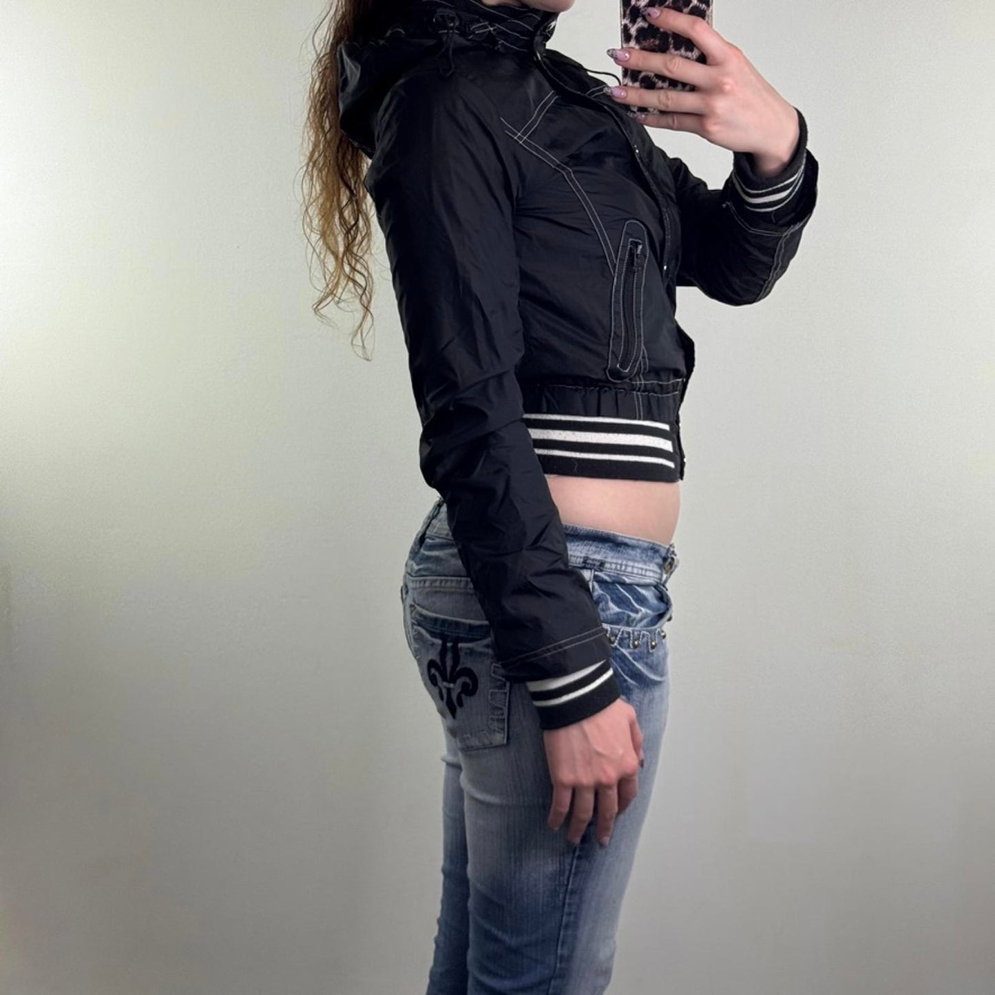 Y2K vintage lightweight zip up jacket slight crop with hood stripe bomber