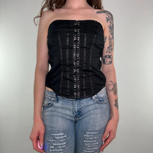 Y2K vintage corset style top hook and eye lace up stretchy strapless bow