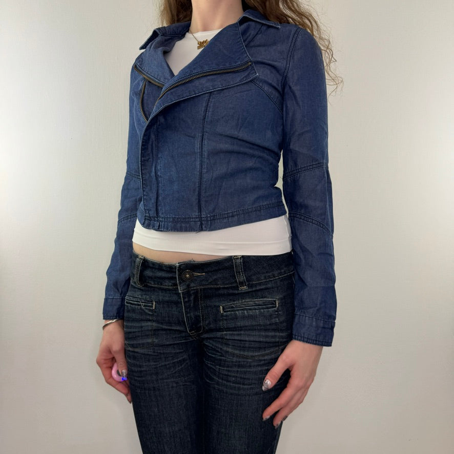 Y2K vintage denim zip up asymmetrical short jacket